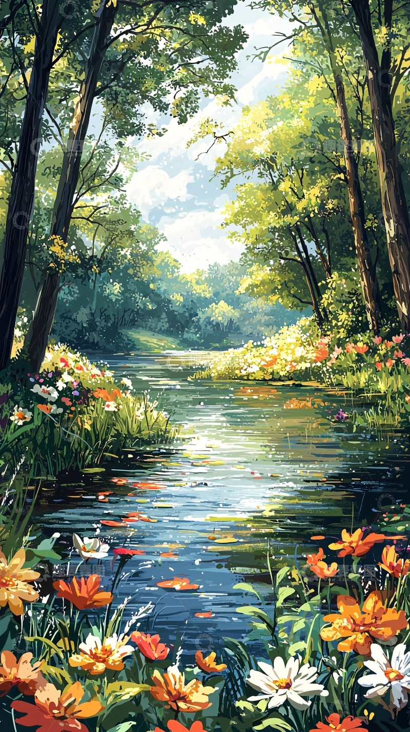 高清大图下载【趣麦麦图】茂密森林中的宁静河流