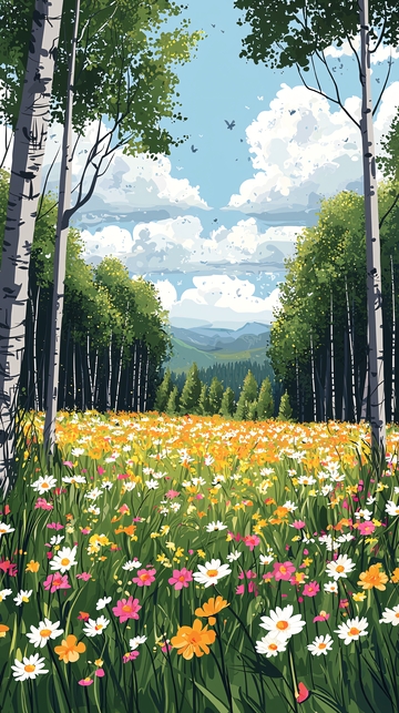 树林野花田园风光