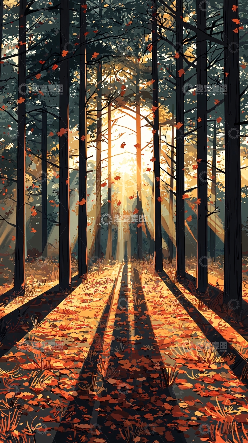 高清大图下载【趣麦麦图】秋日森林阳光洒落
