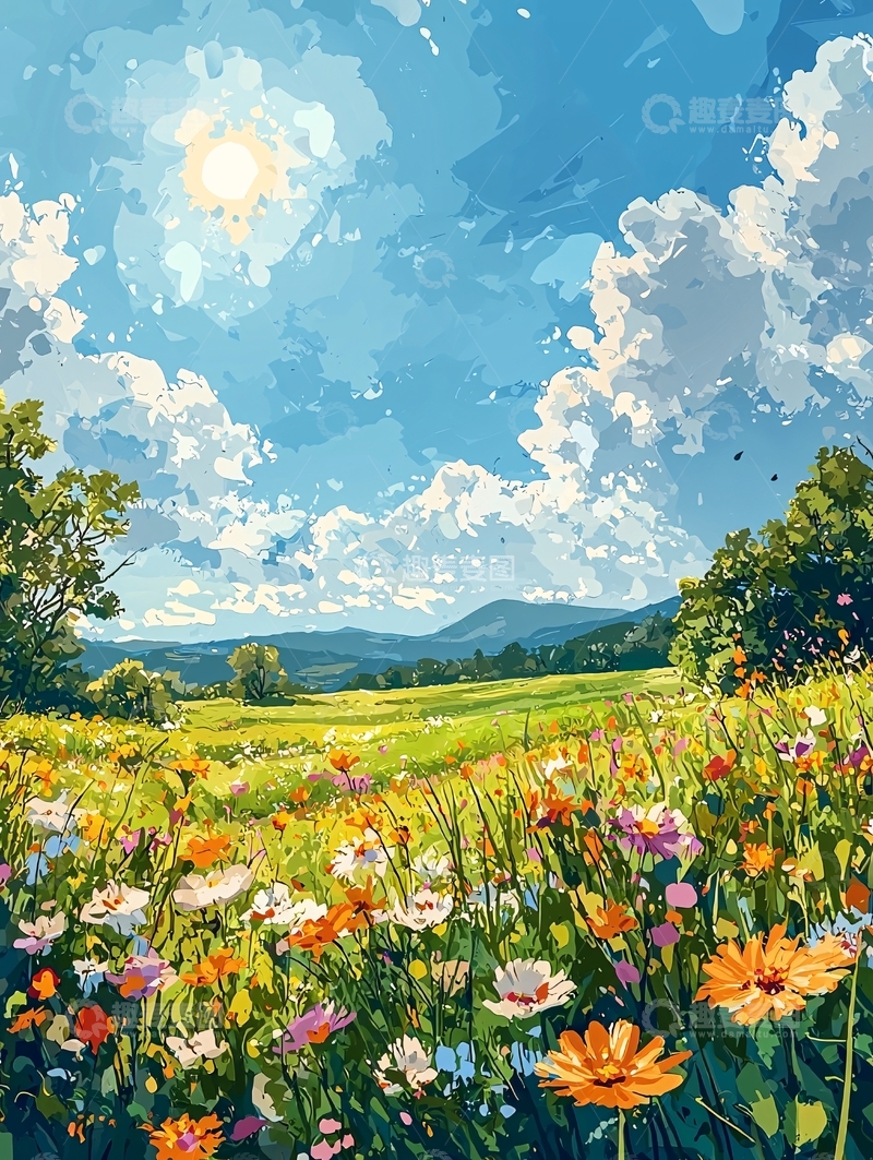 高清大图下载【趣麦麦图】阳光明媚的花海田园