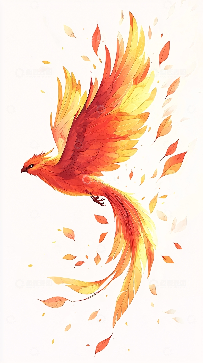 高清大图下载【趣麦麦图】飞舞的火焰凤凰水彩画