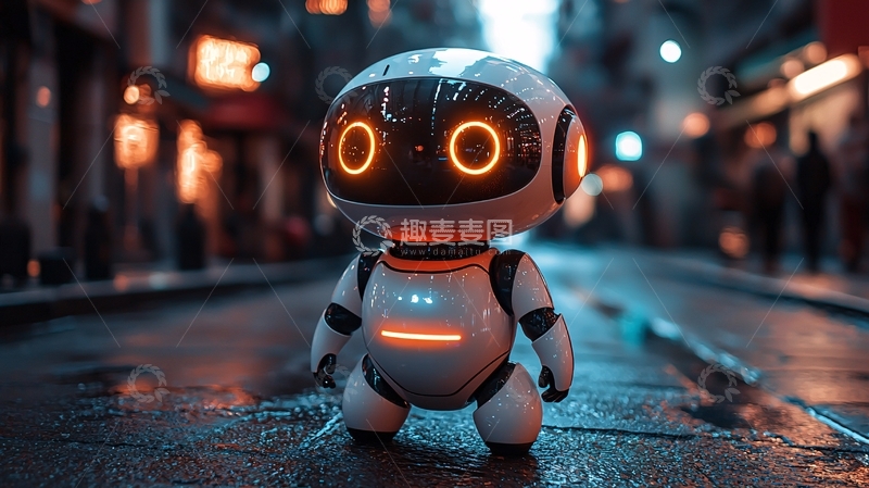 高清大图下载【趣麦麦图】小机器人站在雨夜街头