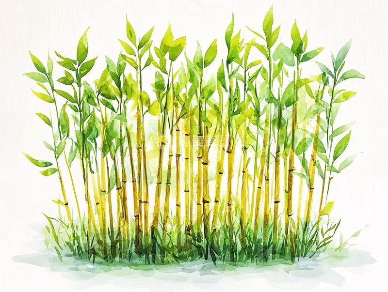 高清大图下载【趣麦麦图】清新淡雅的绿竹水彩画