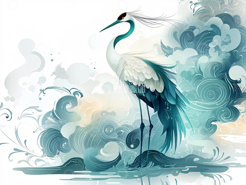 高清大图下载【趣麦麦图】水墨丹青白鹤图
