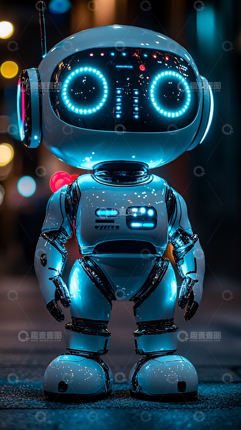 高清大图下载【趣麦麦图】可爱蓝色发光机器人
