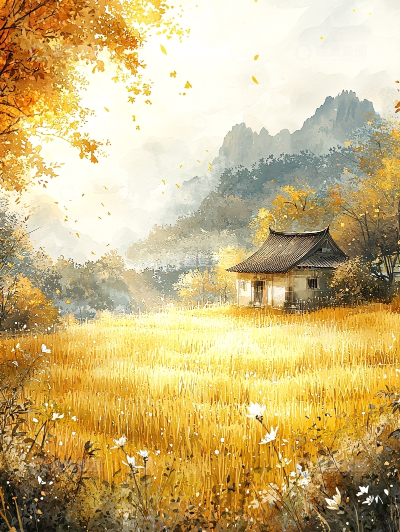 高清大图下载【趣麦麦图】秋日田园小屋风光