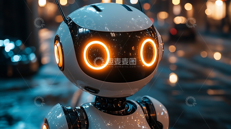 高清大图下载【趣麦麦图】夜景中可爱的小机器人