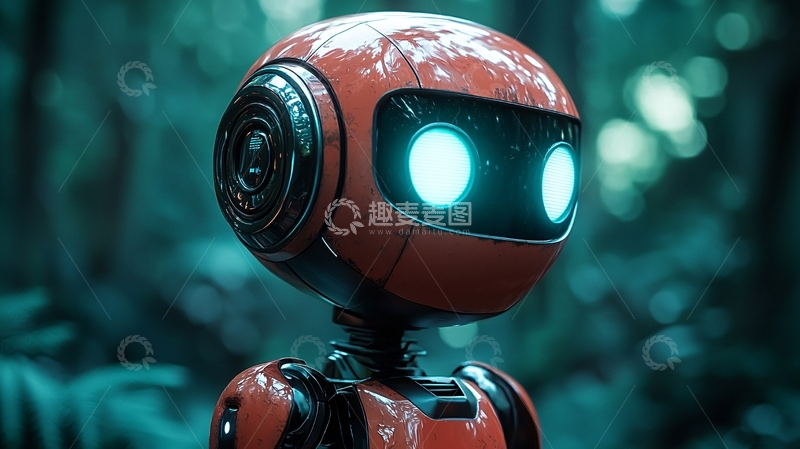 高清大图下载【趣麦麦图】森林背景下的红色小机器人