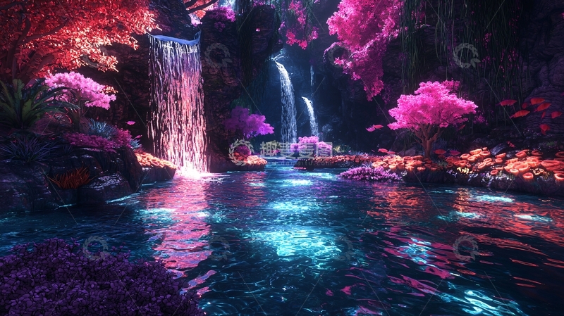 高清大图下载【趣麦麦图】梦幻般瀑布与奇异树林