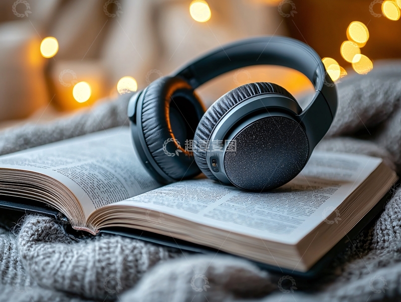 高清大图下载【趣麦麦图】书籍上的耳机和灯光