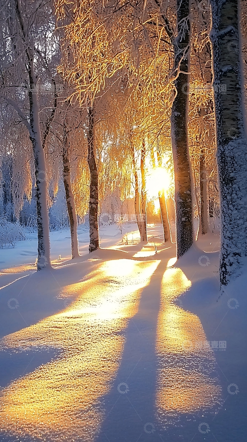 高清大图下载【趣麦麦图】冬日森林日出