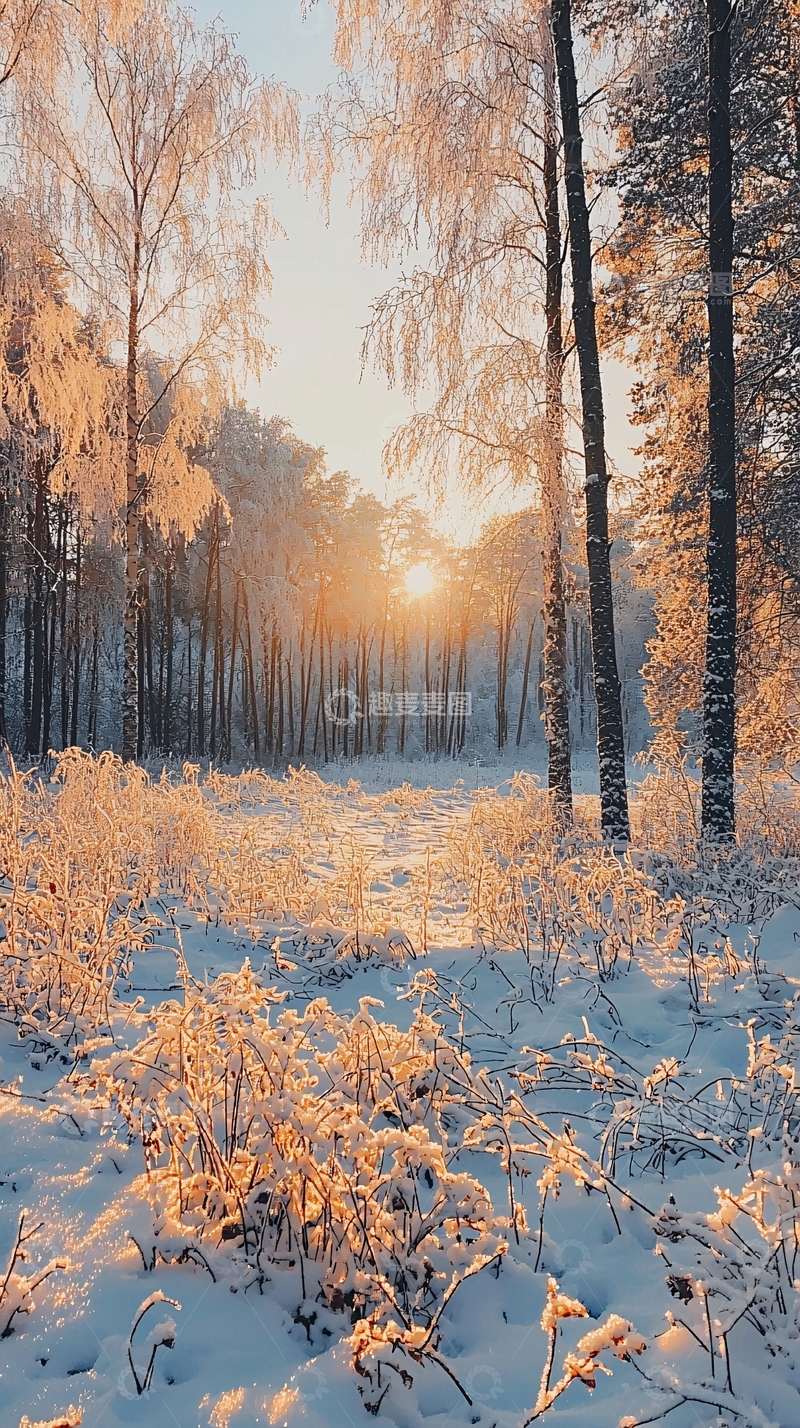 高清大图下载【趣麦麦图】冬日阳光下的雪景森林