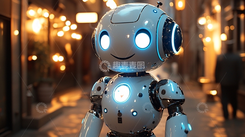 高清大图下载【趣麦麦图】可爱小机器人夜景