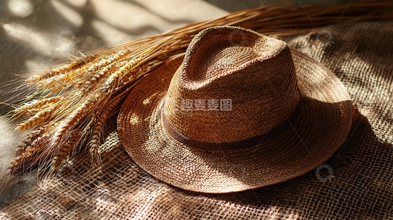 高清大图下载【趣麦麦图】麦田里的草帽