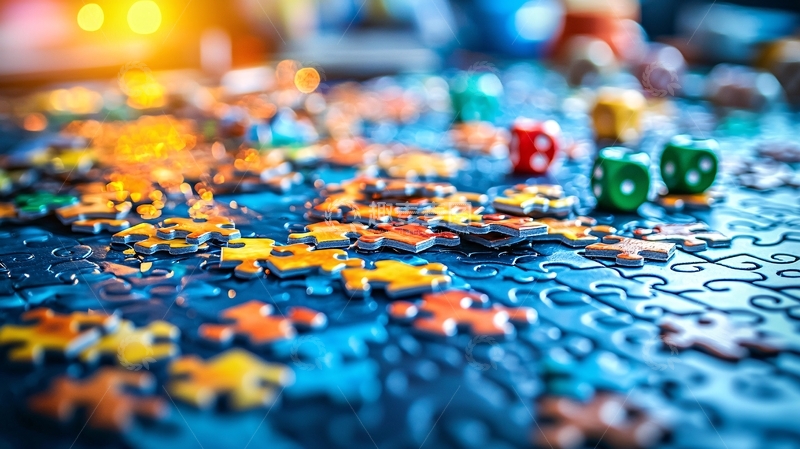 高清大图下载【趣麦麦图】拼图碎片散落桌面