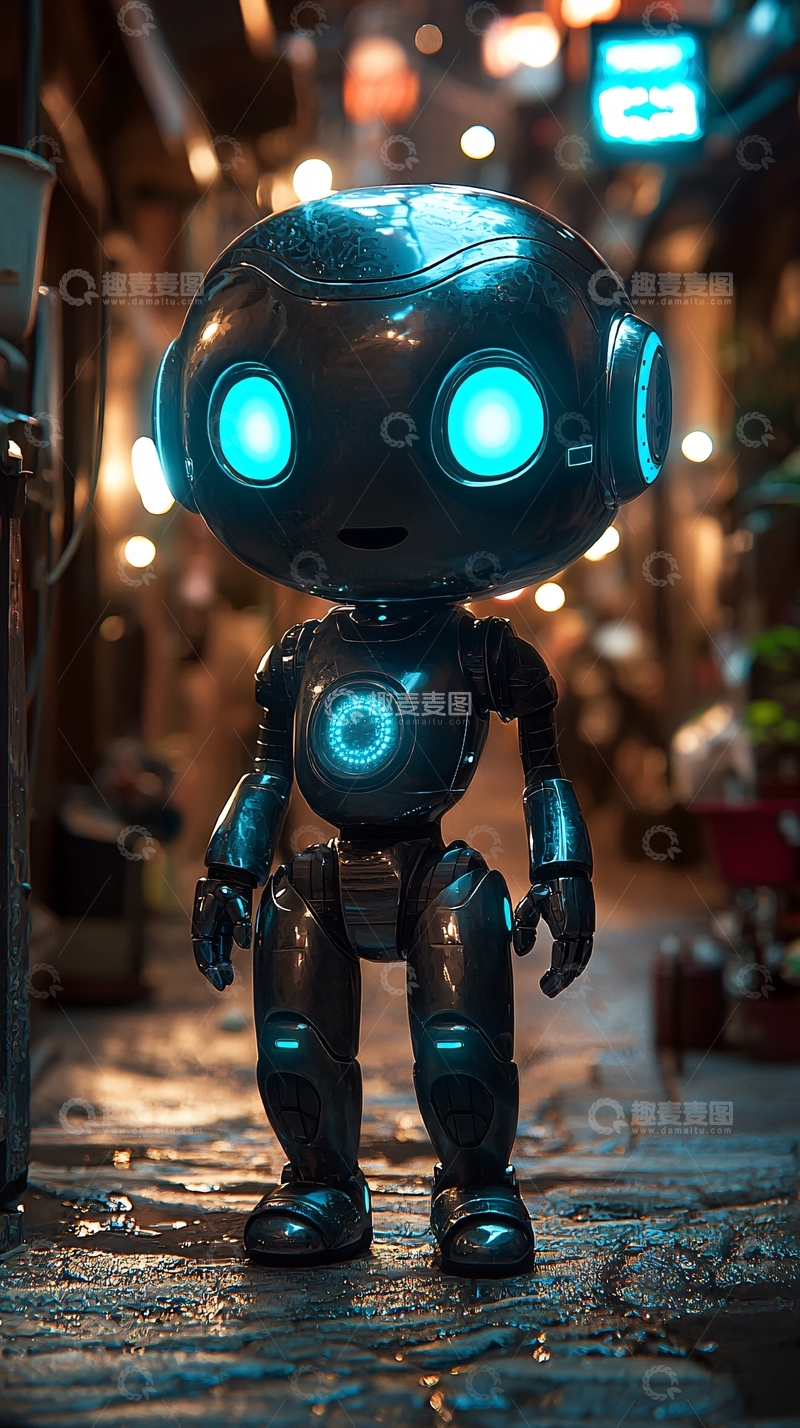高清大图下载【趣麦麦图】小机器人夜景街景
