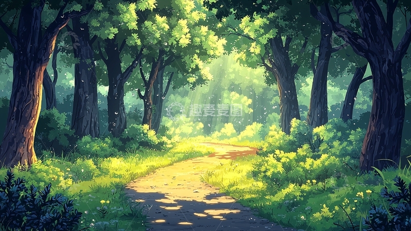 高清大图下载【趣麦麦图】绿树成荫的阳光小路