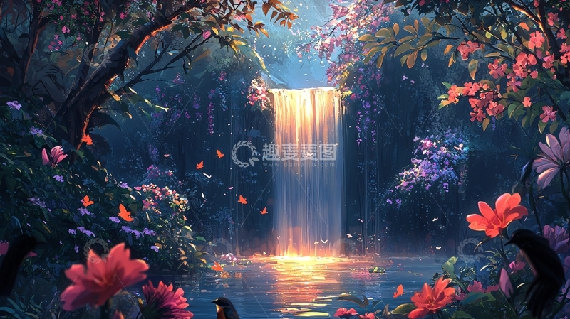 高清大图下载【趣麦麦图】梦幻瀑布仙境