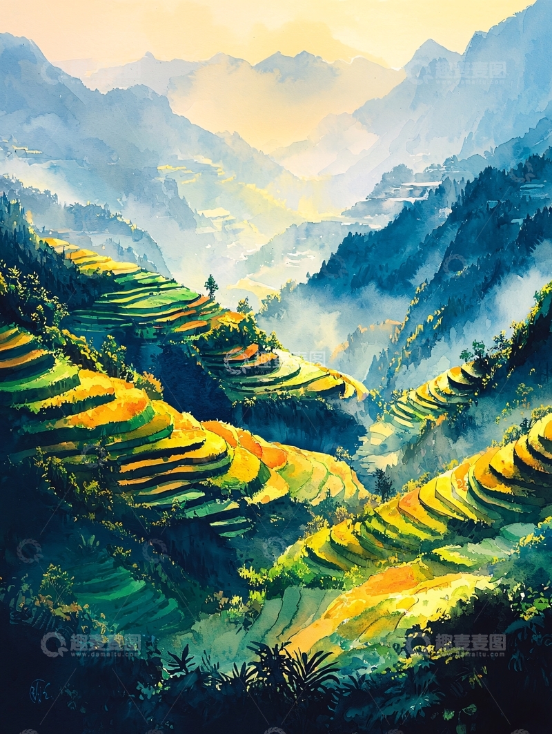 高清大图下载【趣麦麦图】梯田山谷的唯美风景