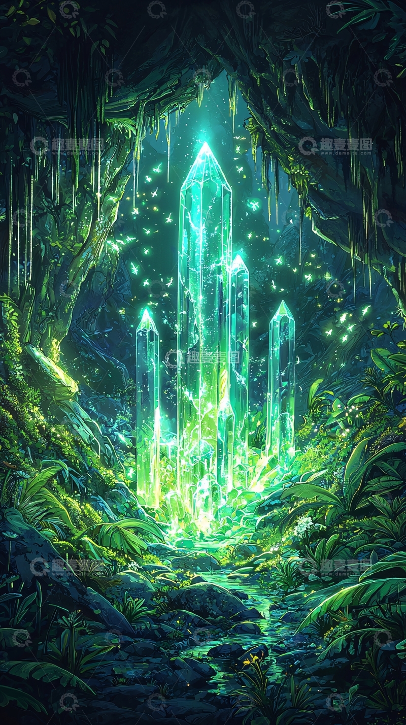 高清大图下载【趣麦麦图】神秘洞穴中发光的巨大水晶