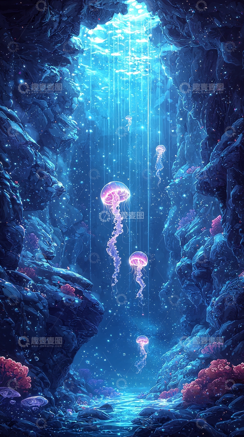 高清大图下载【趣麦麦图】-深海峡谷梦幻水母