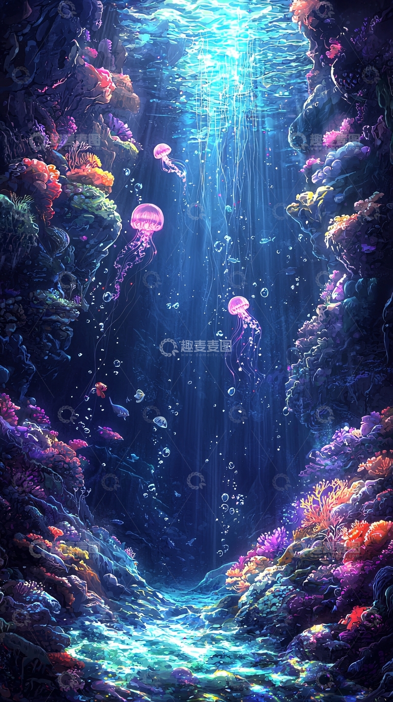 高清大图下载【趣麦麦图】海底珊瑚礁梦幻场景