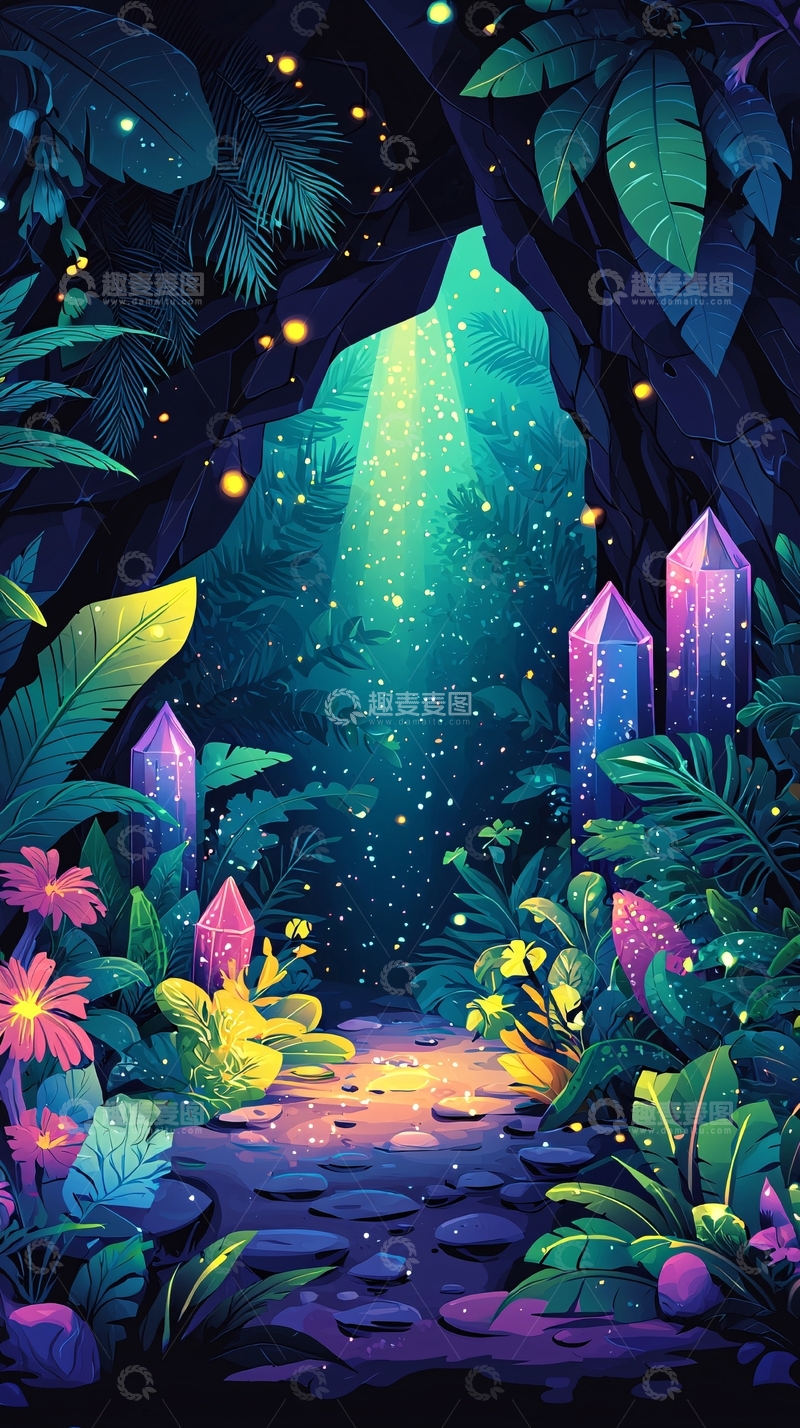 高清大图下载【趣麦麦图】奇幻森林水晶洞穴
