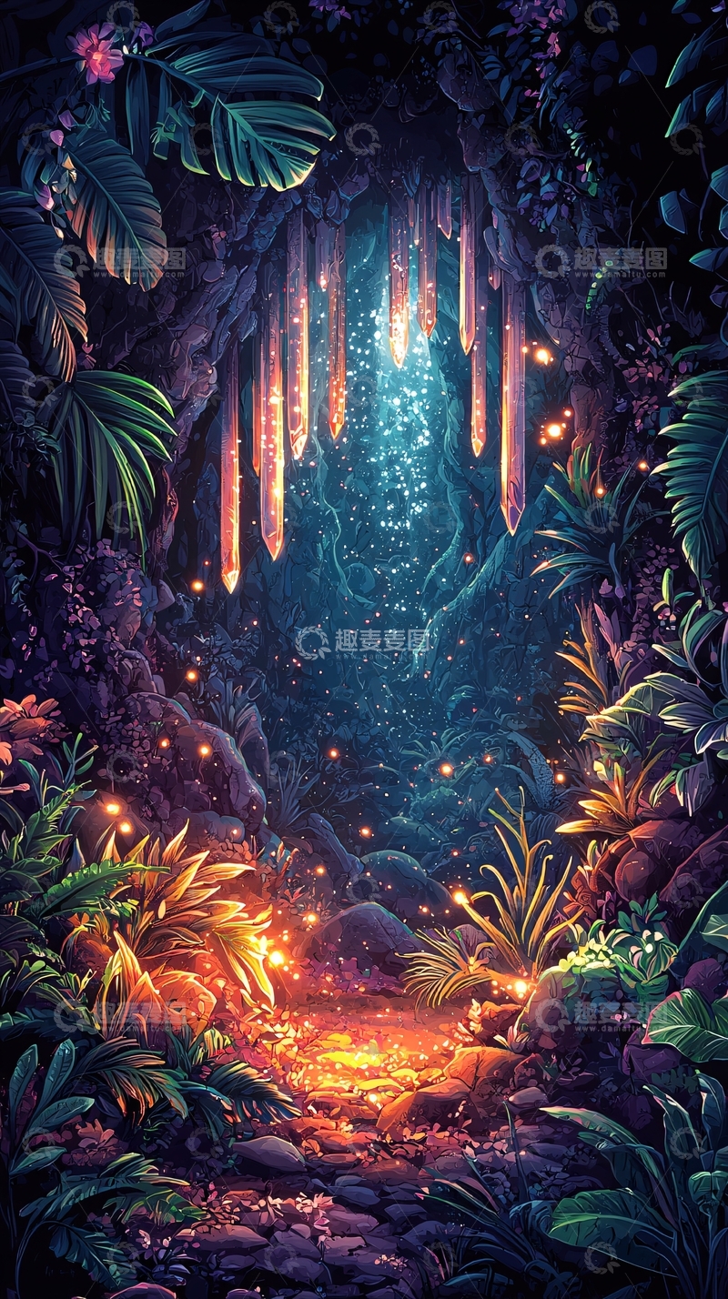 高清大图下载【趣麦麦图】奇幻森林洞穴入口