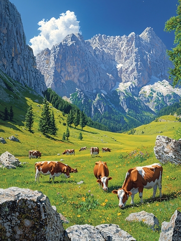 高山草甸上的奶牛群