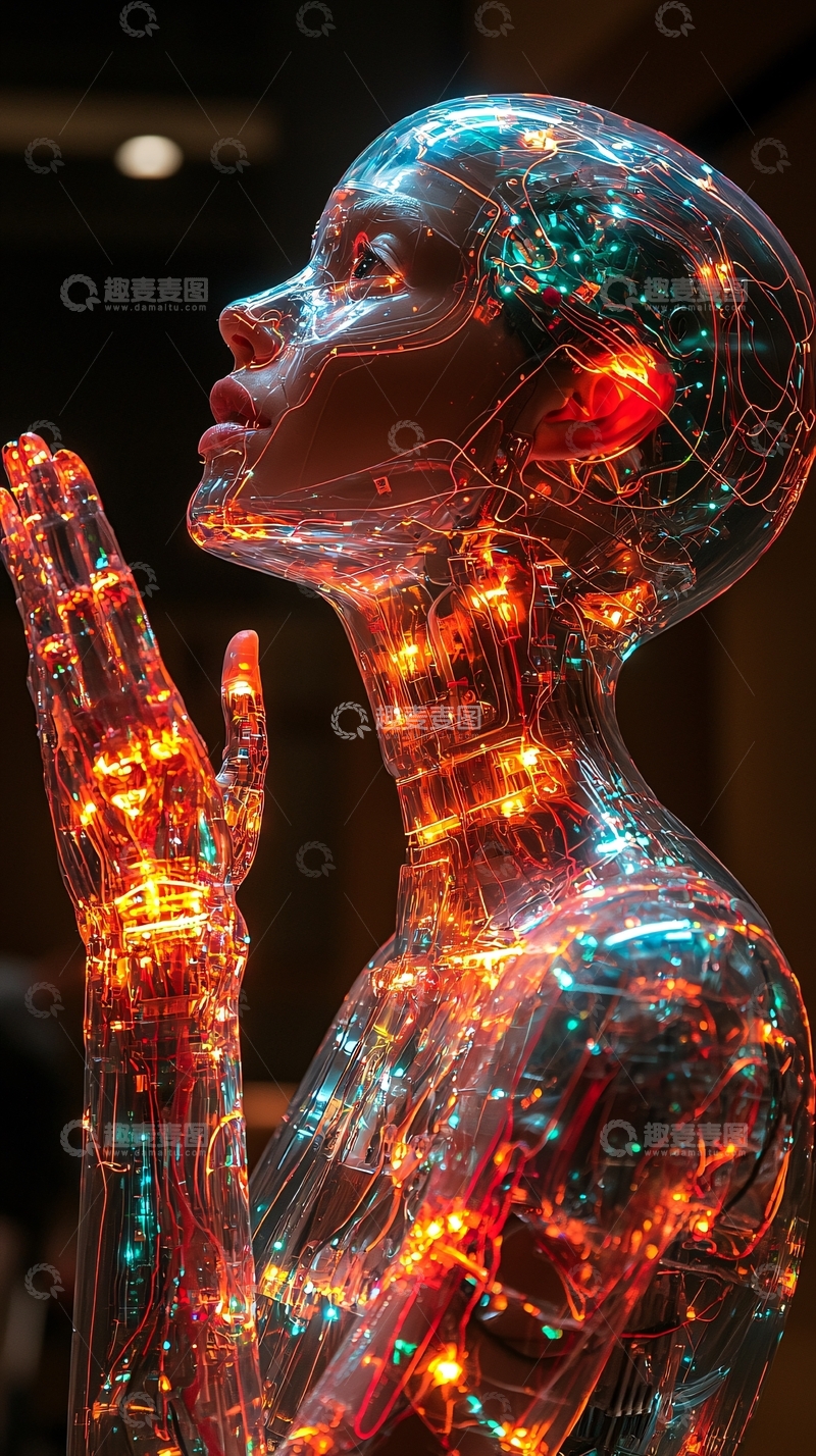 高清大图下载【趣麦麦图】透明发光女性机器人