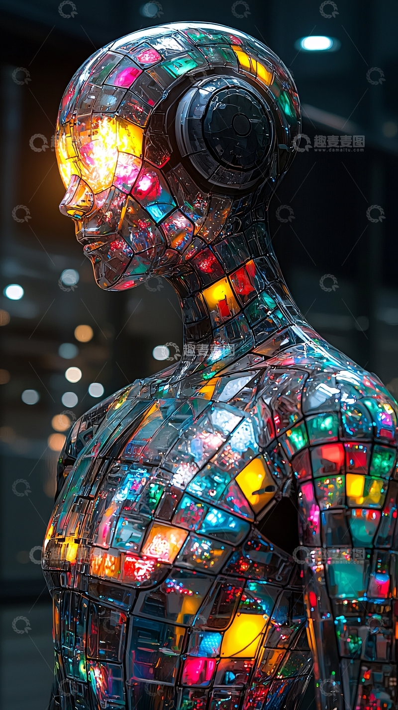 高清大图下载【趣麦麦图】彩色玻璃机器人