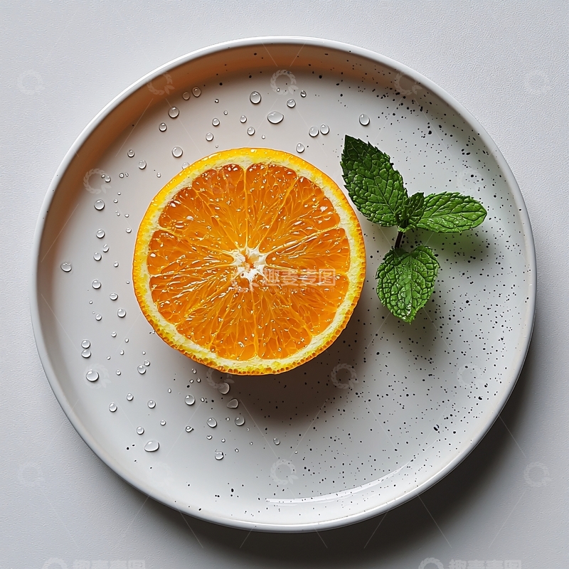 高清大图下载【趣麦麦图】橙子切片盘中薄荷叶