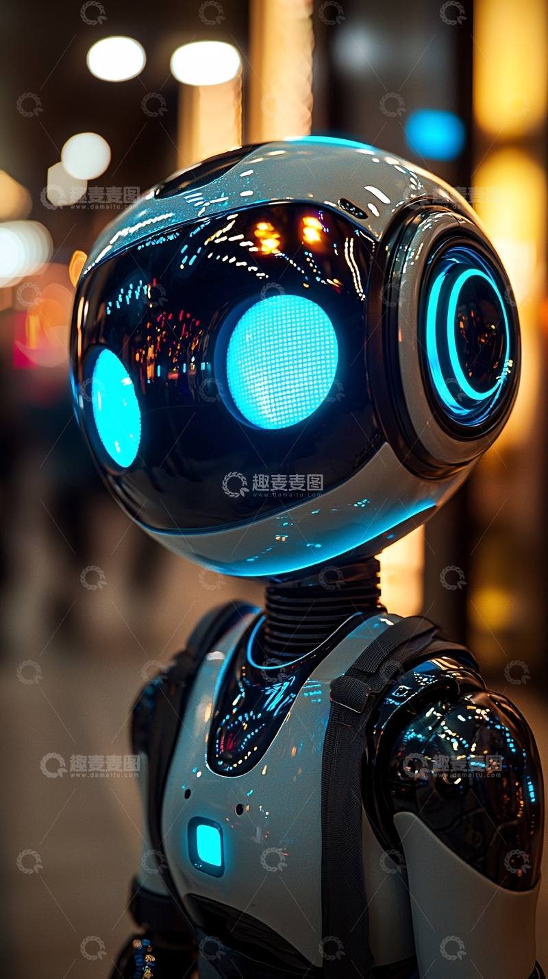 高清大图下载【趣麦麦图】蓝光眼睛的可爱小机器人