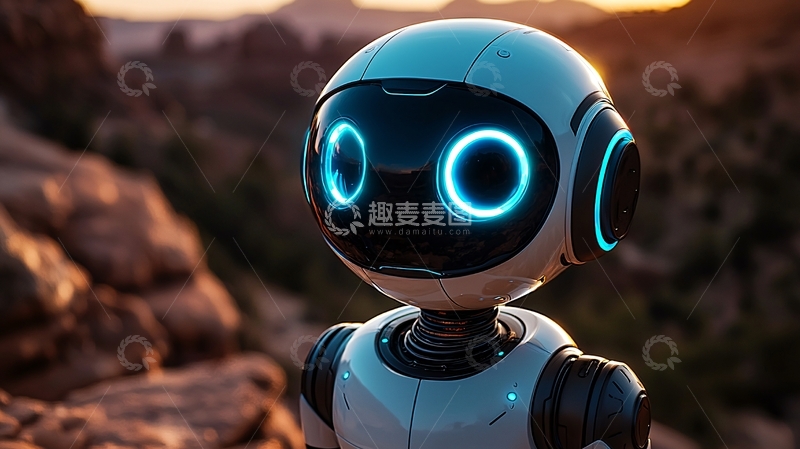 高清大图下载【趣麦麦图】可爱机器人日落背景