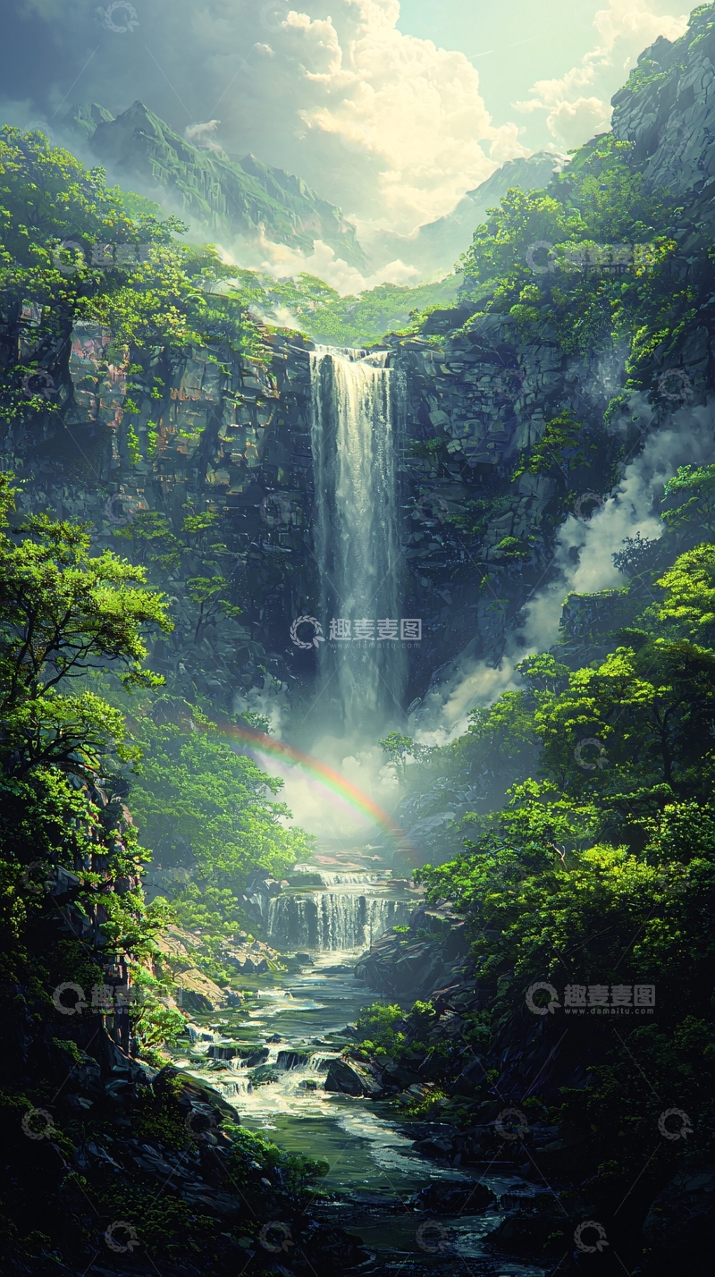 高清大图下载【趣麦麦图】山间瀑布