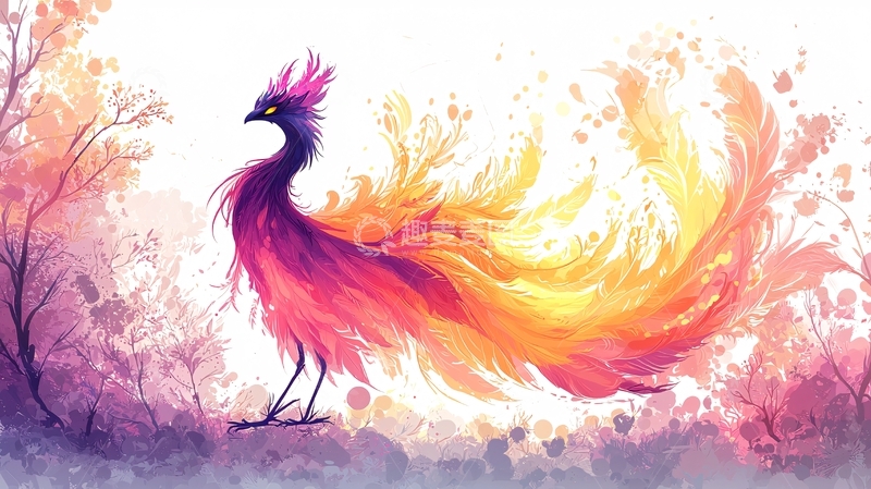高清大图下载【趣麦麦图】水彩火焰凤凰