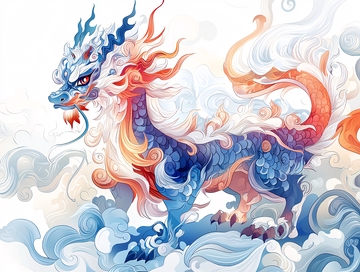 水彩风格的中国龙