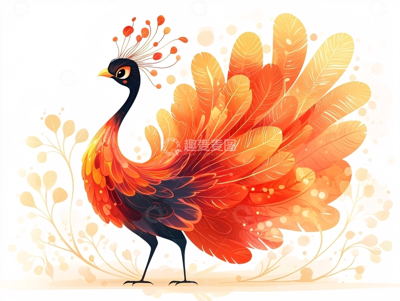 高清大图下载【趣麦麦图】卡通风格橙色羽毛鸟