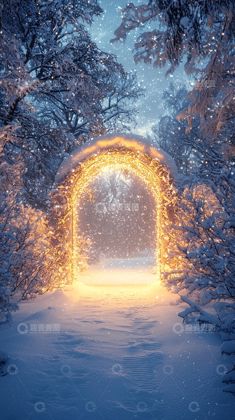 高清大图下载【趣麦麦图】雪夜发光拱门景观