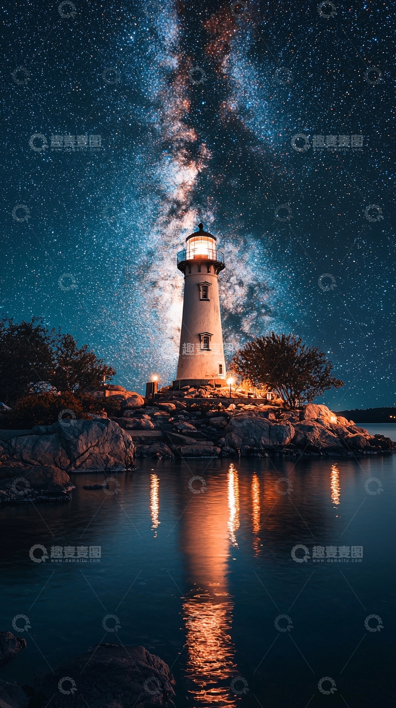 高清大图下载【趣麦麦图】星空下的灯塔