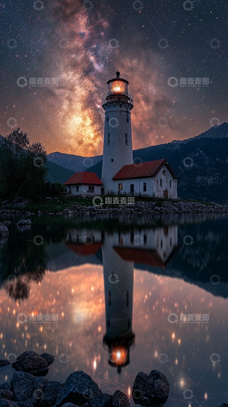 高清大图下载【趣麦麦图】星空下的灯塔