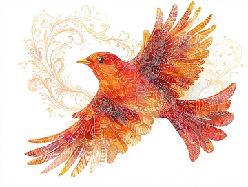 飞翔的火红色鸟