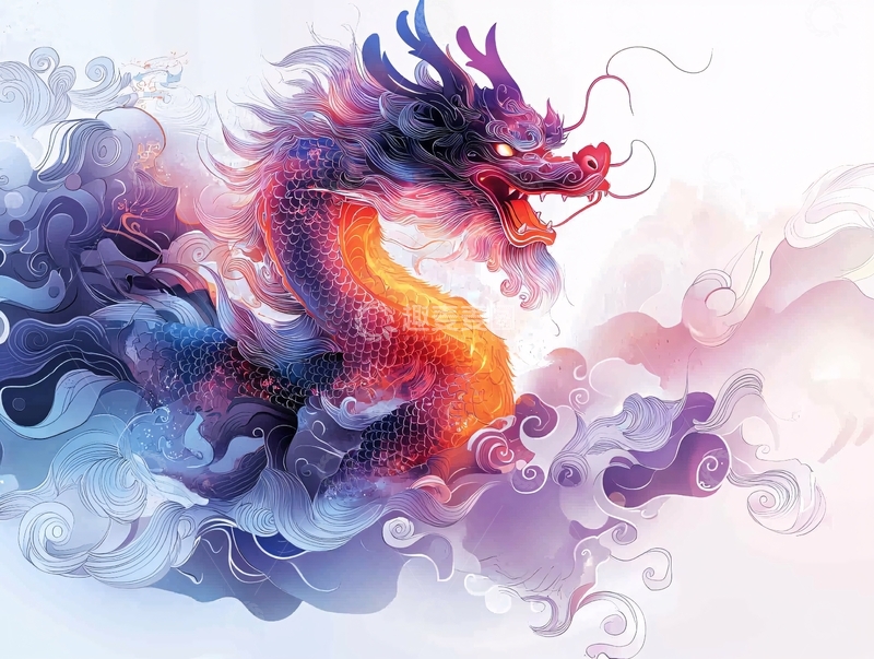 高清大图下载【趣麦麦图】彩色水墨龙