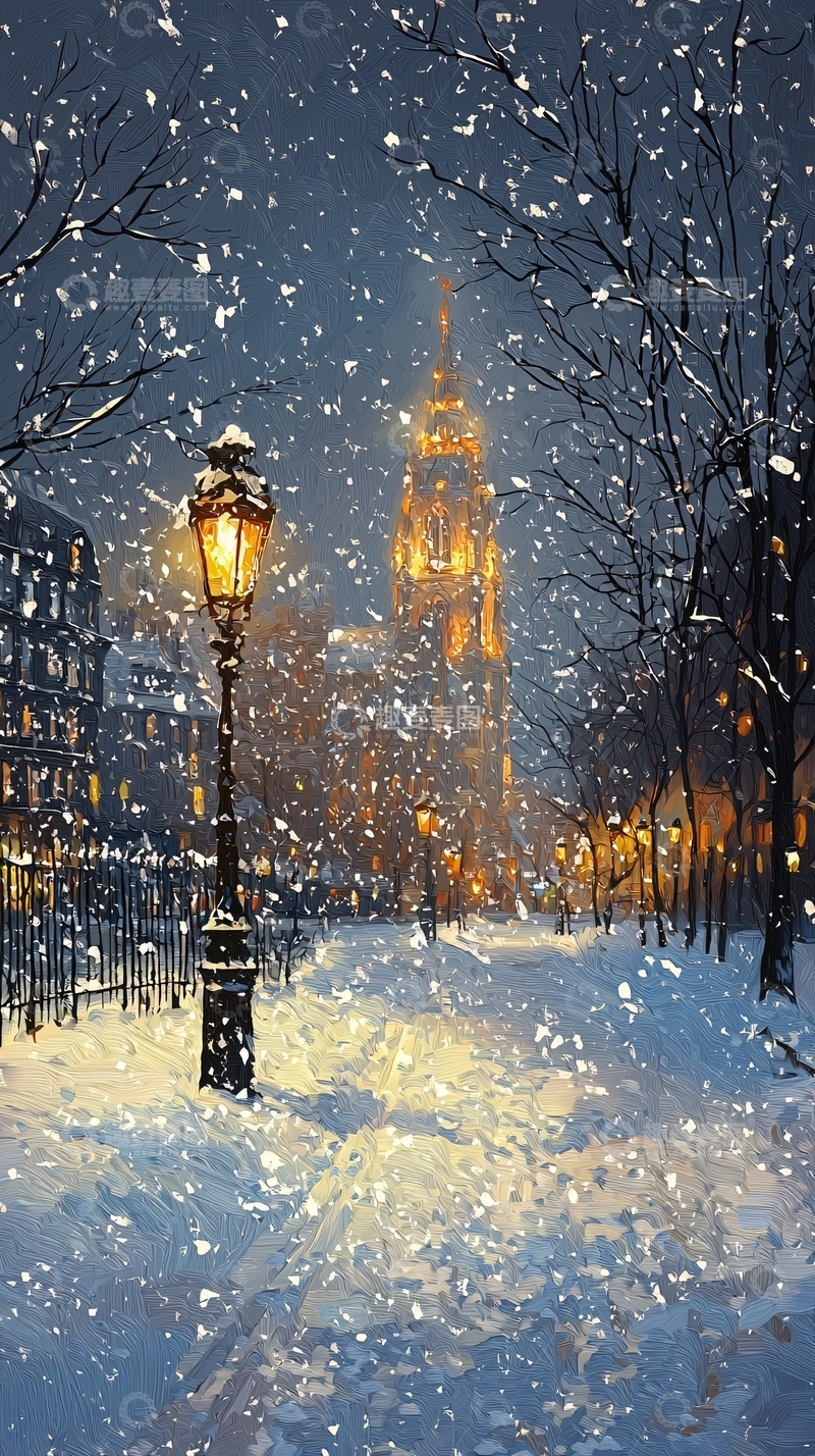 高清大图下载【趣麦麦图】雪夜城市街景