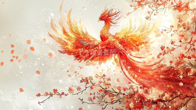 高清大图下载【趣麦麦图】飞舞的凤凰与花枝