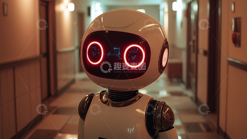 高清大图下载【趣麦麦图】走廊里的小型白色机器人