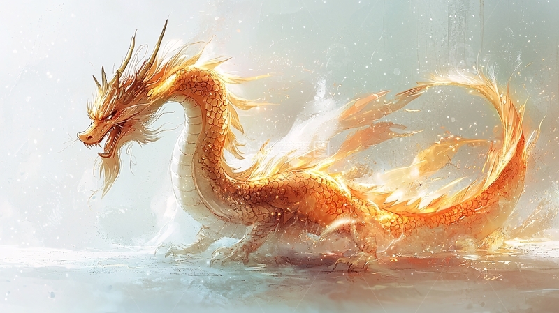 高清大图下载【趣麦麦图】金色水龙在水面游动