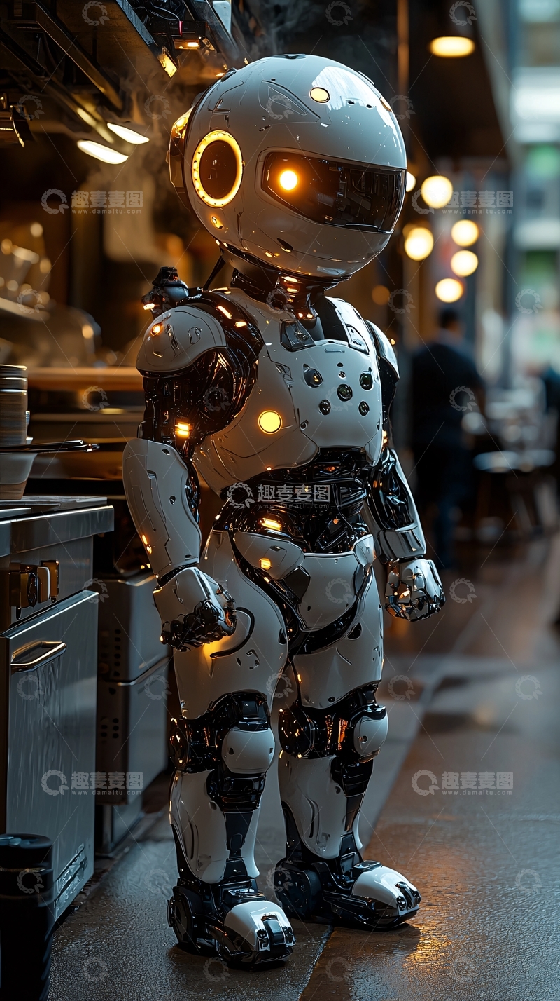 高清大图下载【趣麦麦图】小巧可爱机器人餐厅场景
