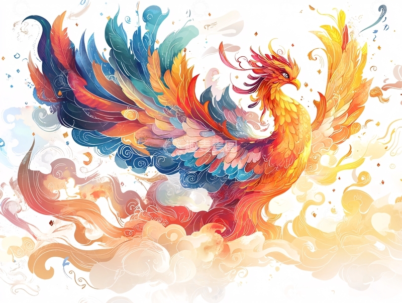 高清大图下载【趣麦麦图】色彩绚丽的凤凰插画