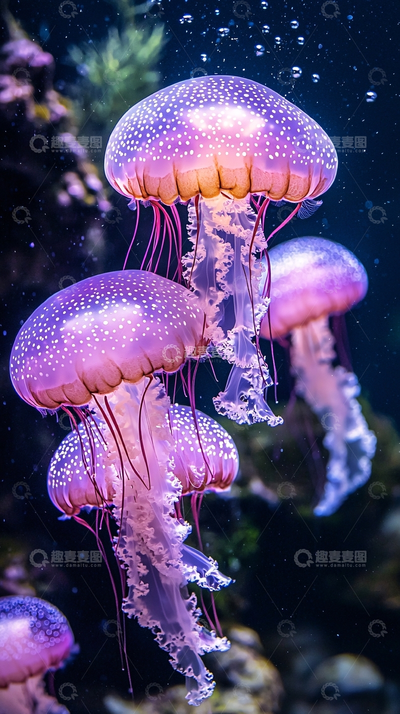 高清大图下载【趣麦麦图】紫色水母在水中漂浮